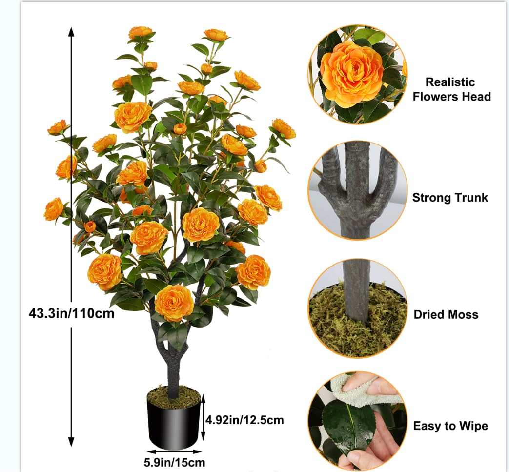 3.6FT Artificial Camellia Fake Tree, Artificial Plants