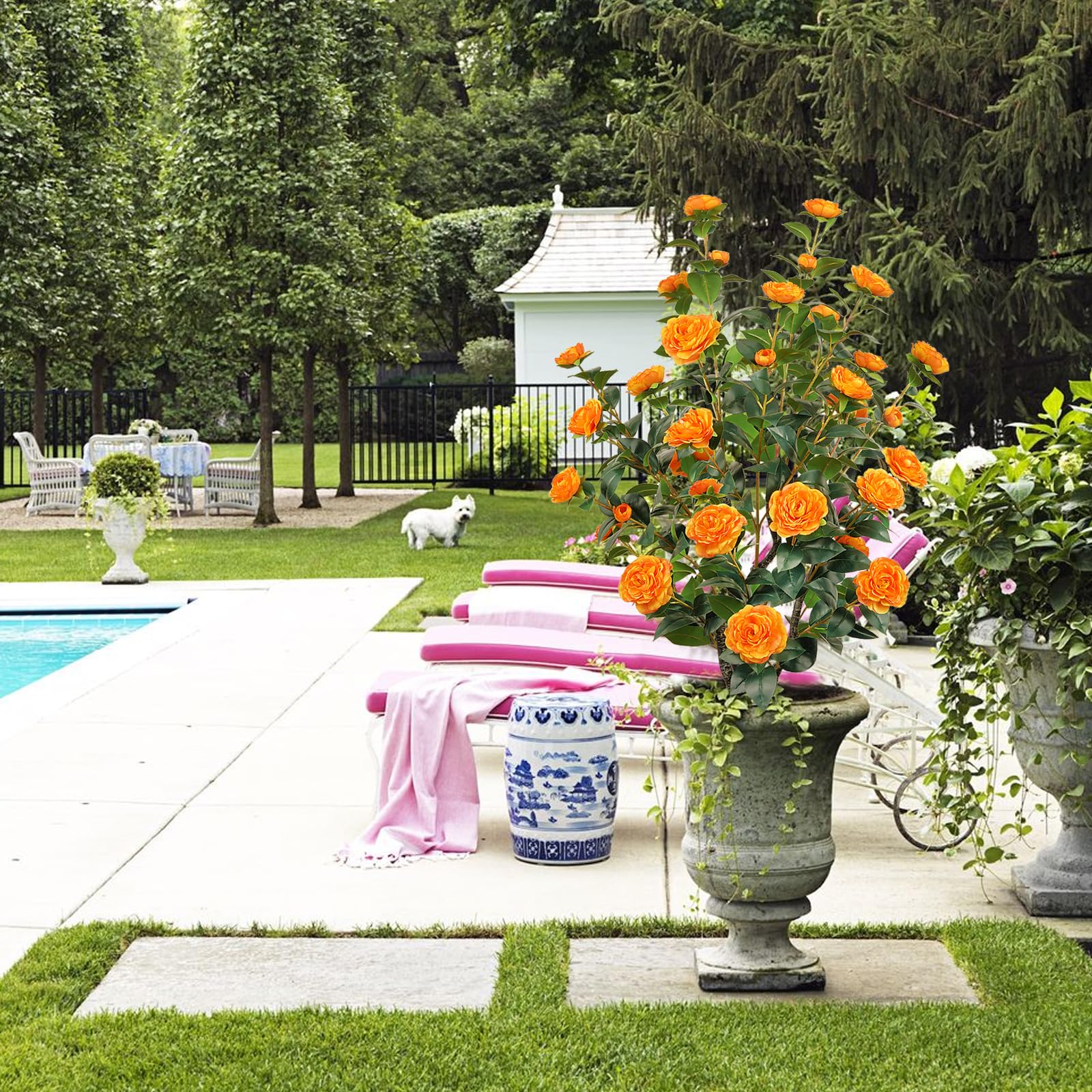 3.6FT Artificial Camellia Fake Tree, Artificial Plants